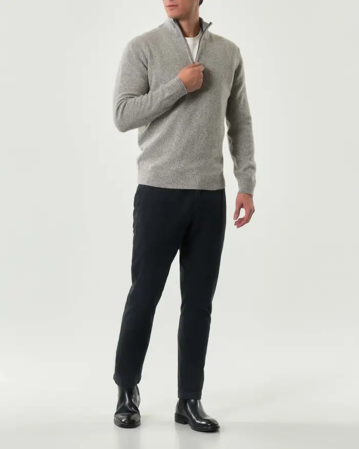 My Stuff Maglione grigio mouliné in lana sulla finezza 7 con apertura a mezza zip
