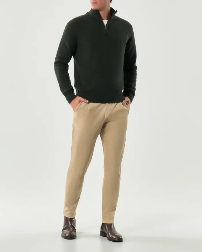 My Stuff Pantalone chino beige in velluto di cotone stretch a costine