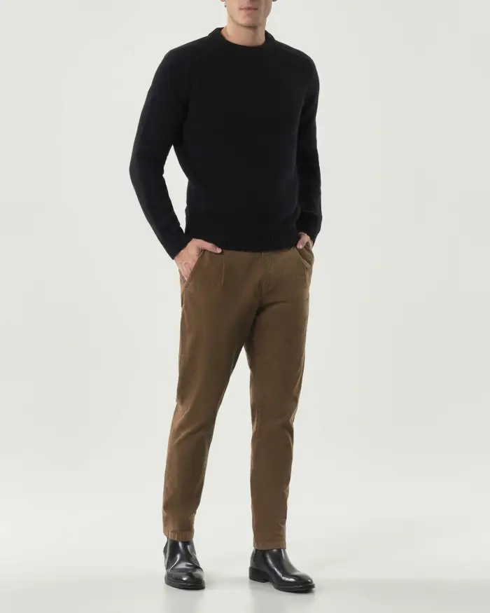 My Stuff Pantalone chino caramello in velluto di cotone stretch a costine