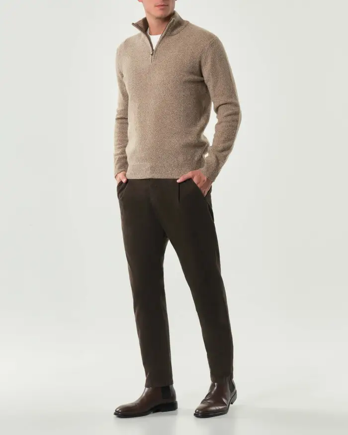 My Stuff Pantalone chino marrone in velluto di cotone stretch a costine