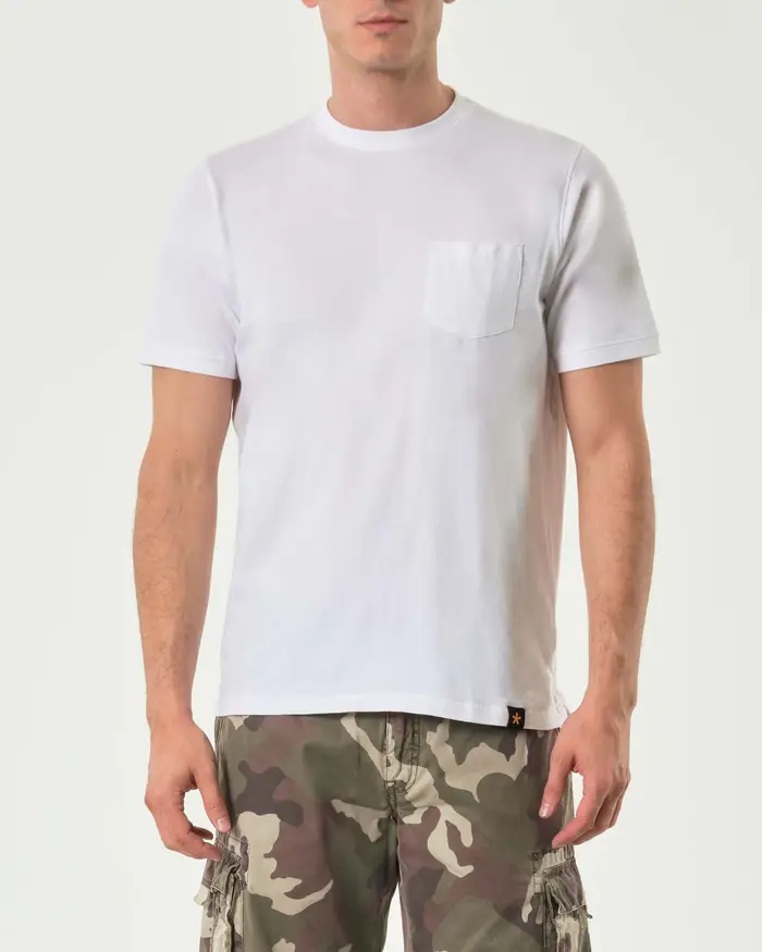 My Stuff T-shirt mezza manica bianca in cotone stretch con taschino