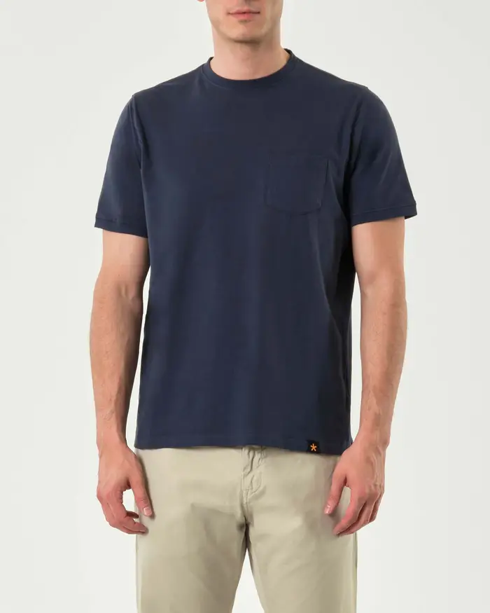 My Stuff T-shirt mezza manica blu in cotone stretch con taschino