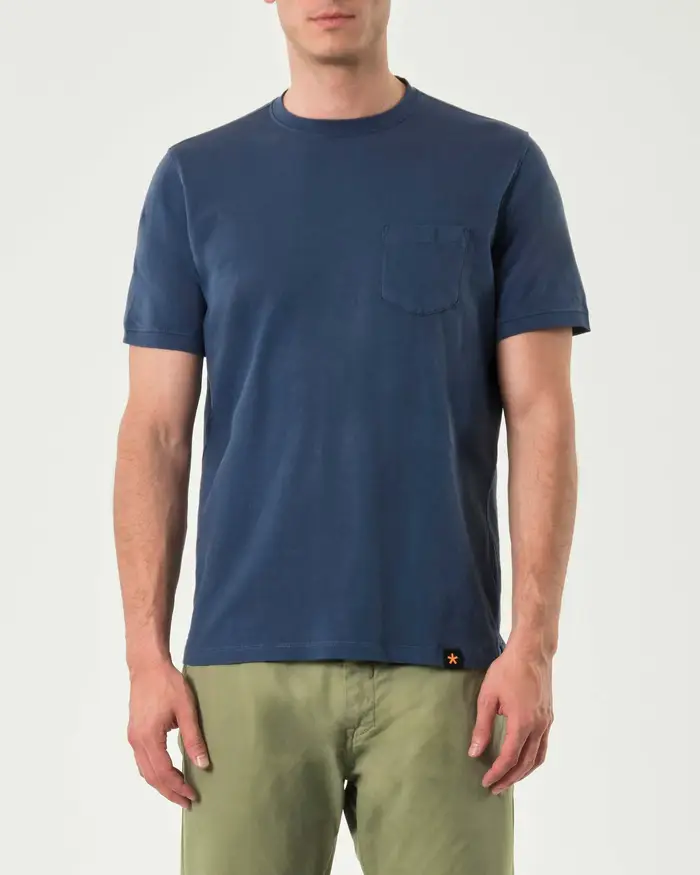 My Stuff T-shirt mezza manica blu indaco in cotone stretch con taschino
