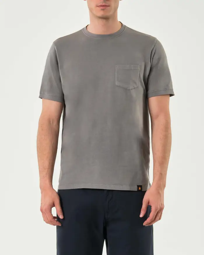 My Stuff T-shirt mezza manica grigia in cotone stretch con taschino