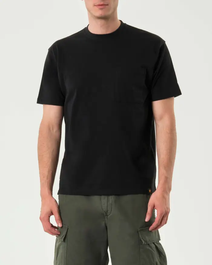 My Stuff T-shirt mezza manica nera in puro cotone con taschino