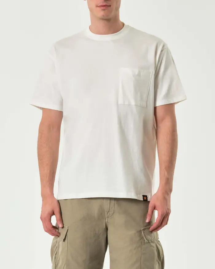 My Stuff T-shirt mezza manica panna in puro cotone con taschino