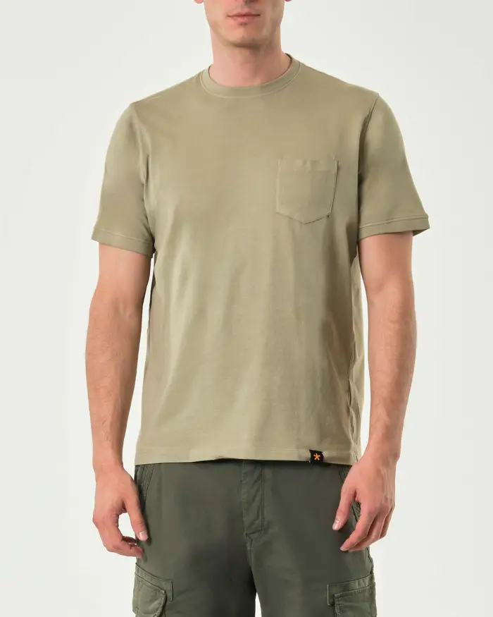 My Stuff T-shirt mezza manica verde militare in cotone stretch con taschino