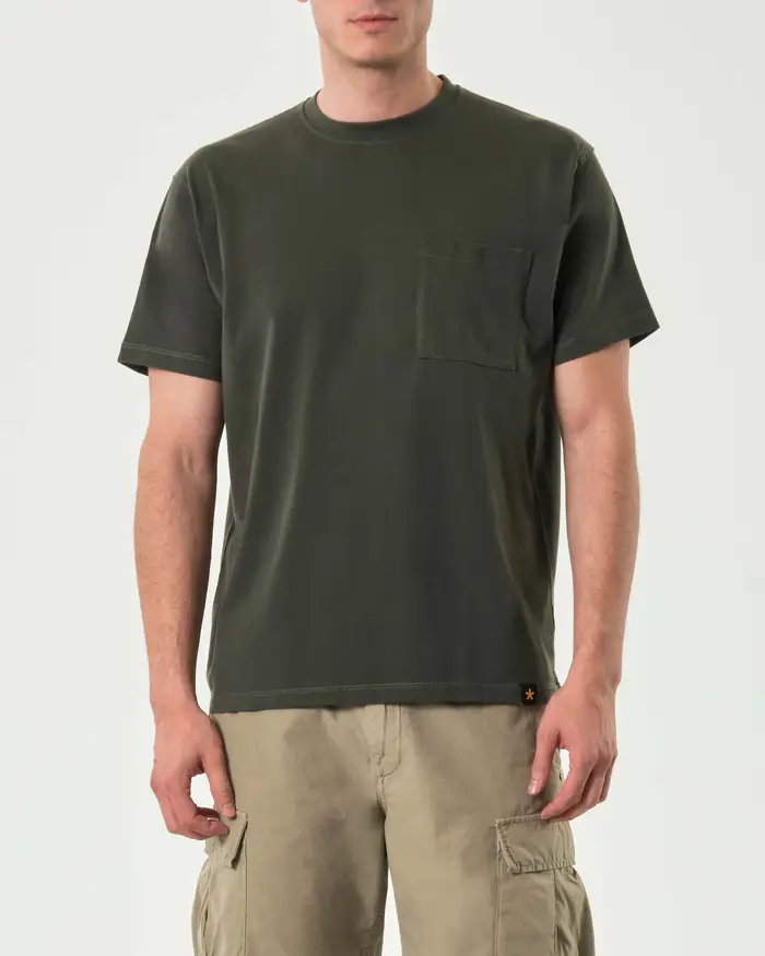 My Stuff T-shirt mezza manica verde militare in puro cotone con taschino