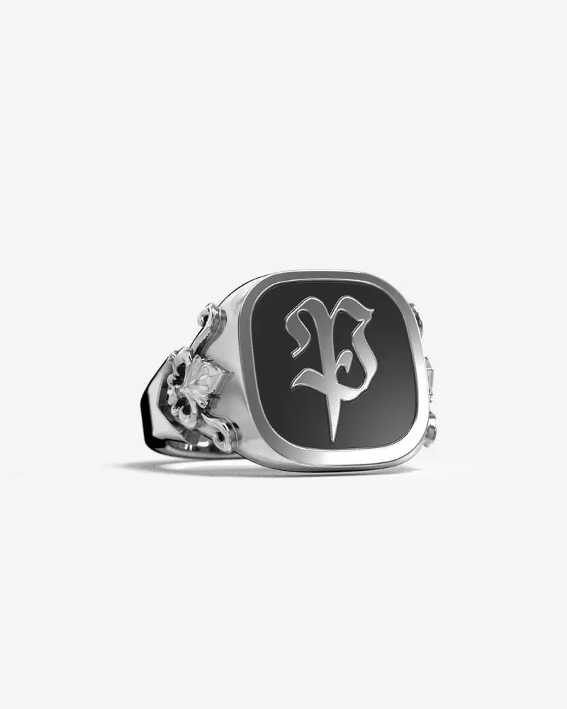 Mynove25 Anello Chevalier Quadrato Gotico Con Lettera Iniziale Personalizzata