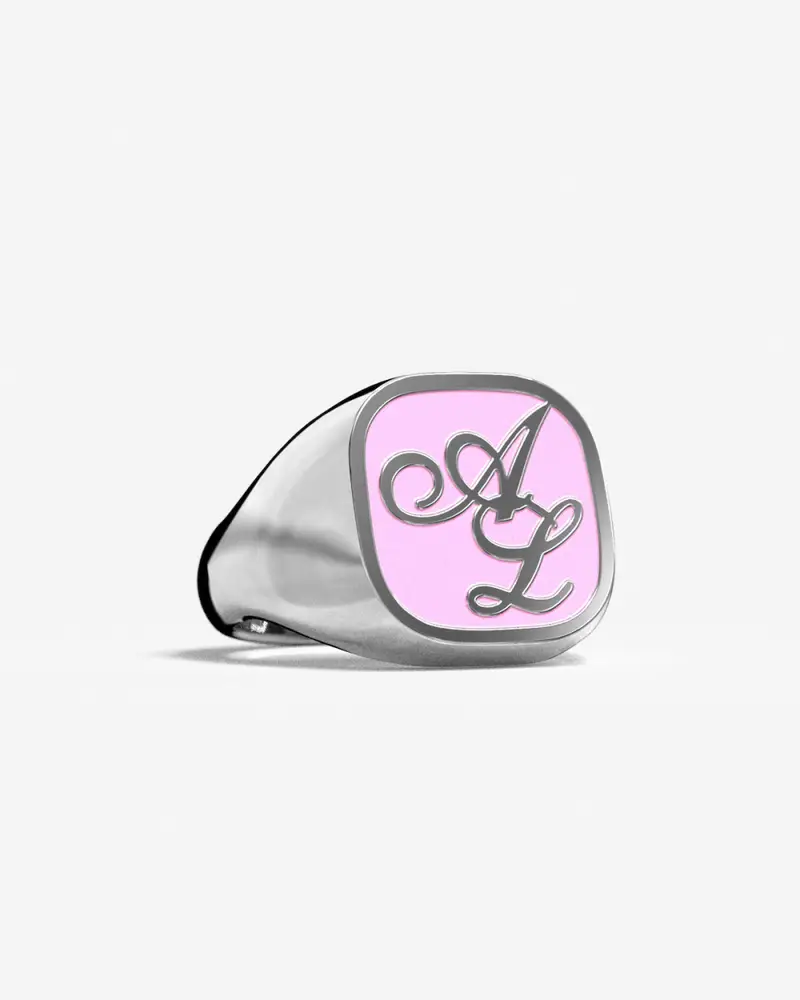 Mynove25 Anello Chevalier Quadrato Smussato Con Lettera Iniziale Personalizzata