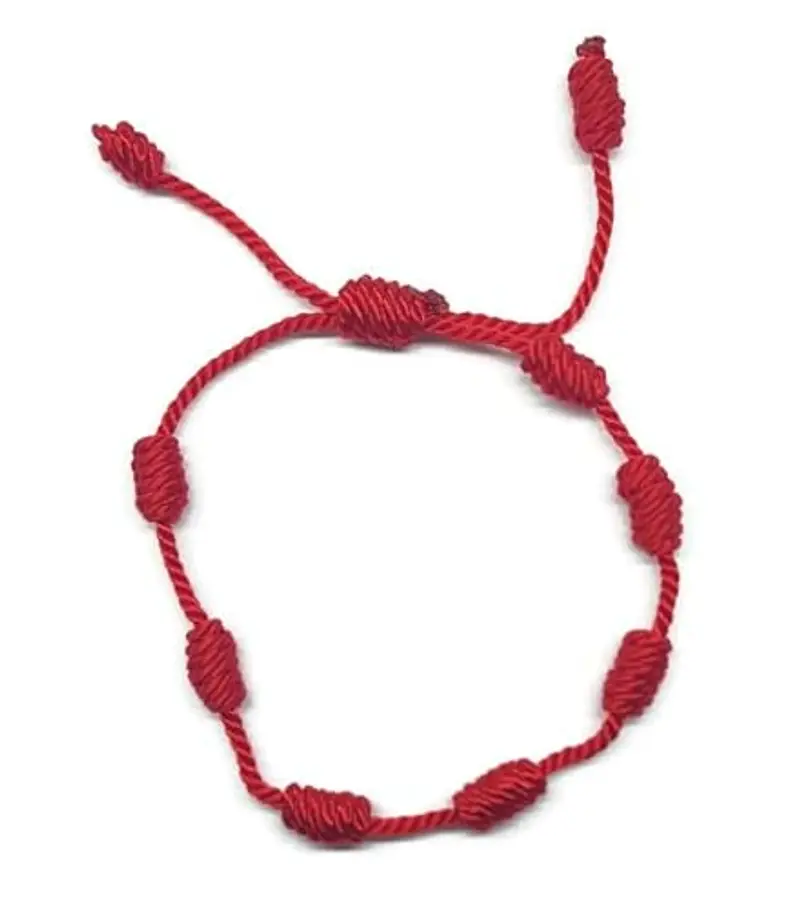 MYSTIC JEWELS By Dalia, braccialetto Cabala, in cordoncino di filo rosso, con 7 nodi, unisex, regolabile, per la protezione contro il