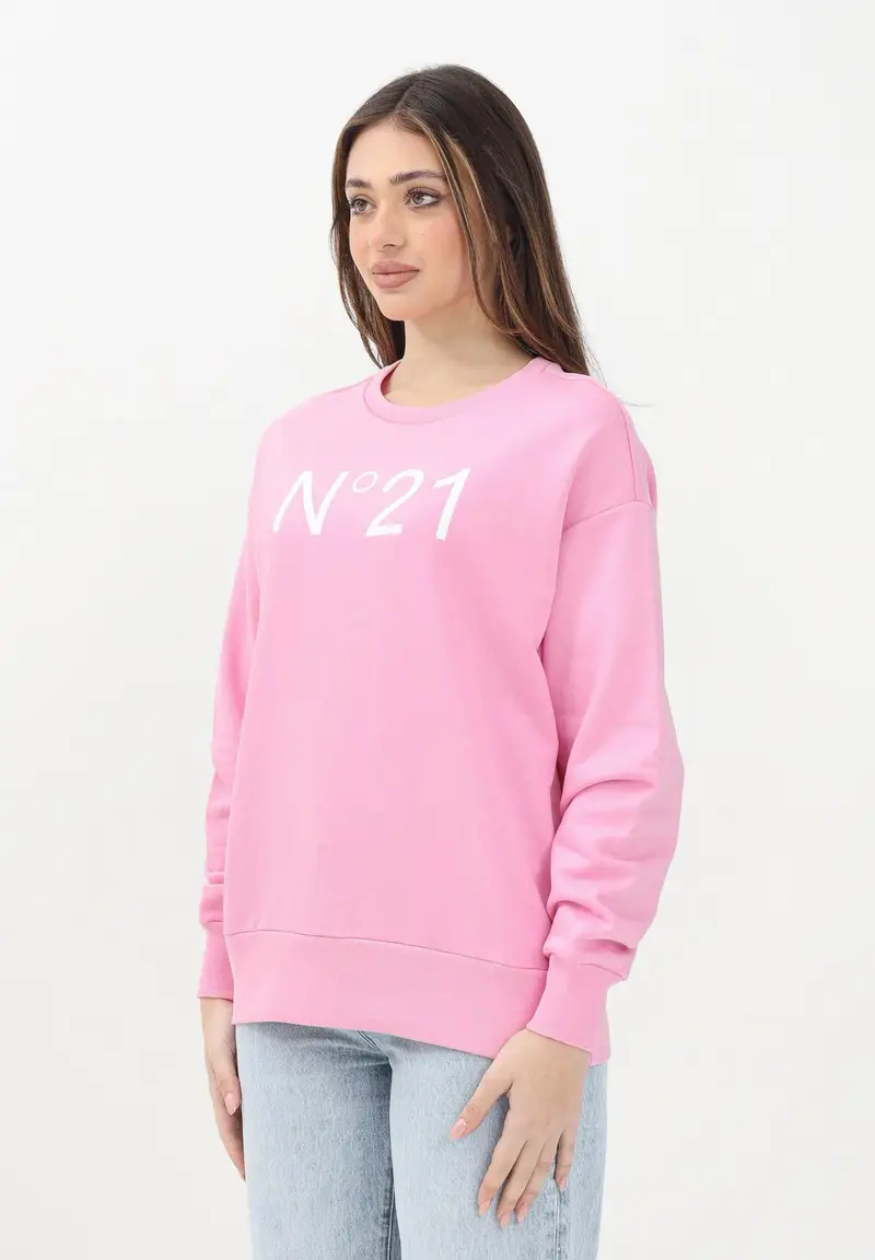 N21 Felpa girocollo rosa per donna, ragazze e bambine con il logo "N°21" stampato