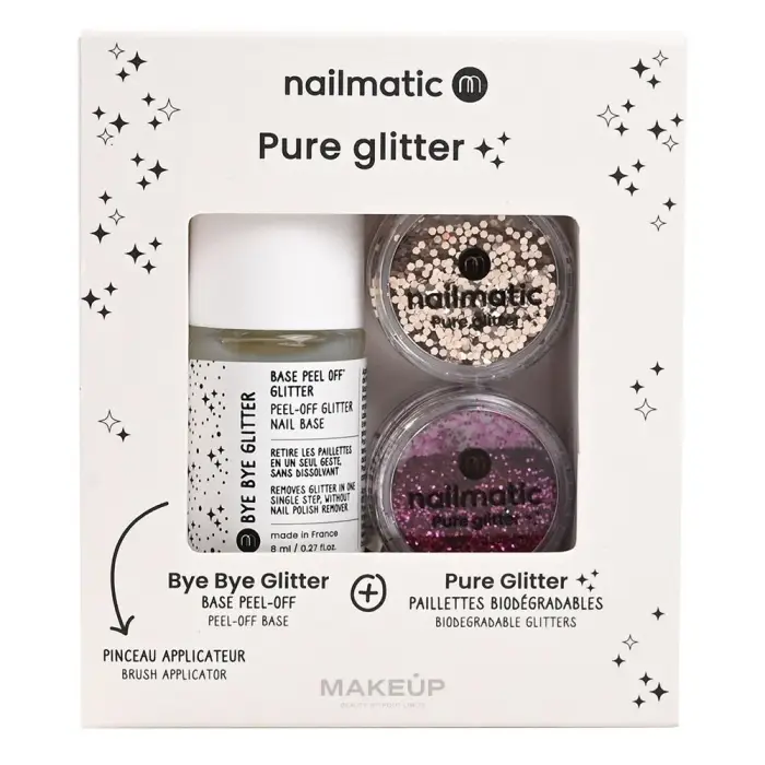 Nailmatic Pure set con glitter 3 pezzi Medium rosso Glitter glitter per viso e corpo 3 g + Small Silver Glitter glitter per viso e corpo 2