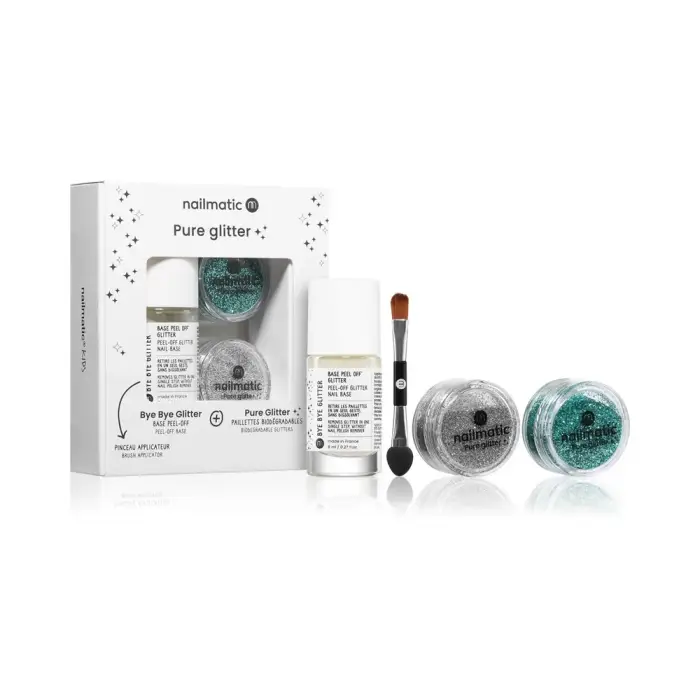 Nailmatic Pure set con glitter 3 pezzi Medium turchese Glitter glitter per viso e corpo 3 g + Small Silver Glitter glitter per viso e corpo