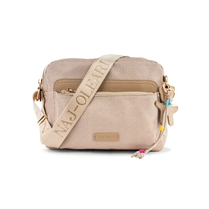 NAJ OLEARI Borsa a tracolla da donna beige multicomparto con ciondolo UNICA