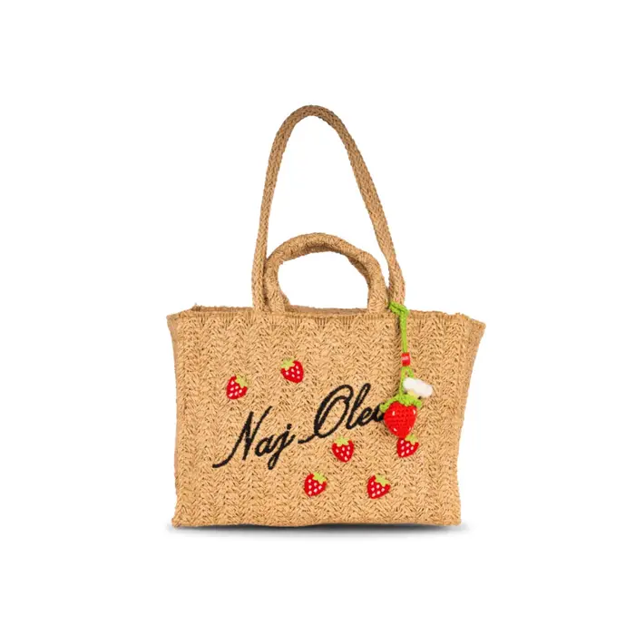 NAJ OLEARI Borsa mare a mano beige da donna con ricamo fragole e doppio manico UNICA