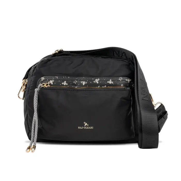 Borsa nera da donna in tessuto con tracolla regolabile