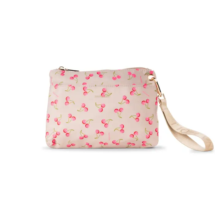NAJ OLEARI Pochette mare da donna beige con fantasia ciliegie fucsia UNICA