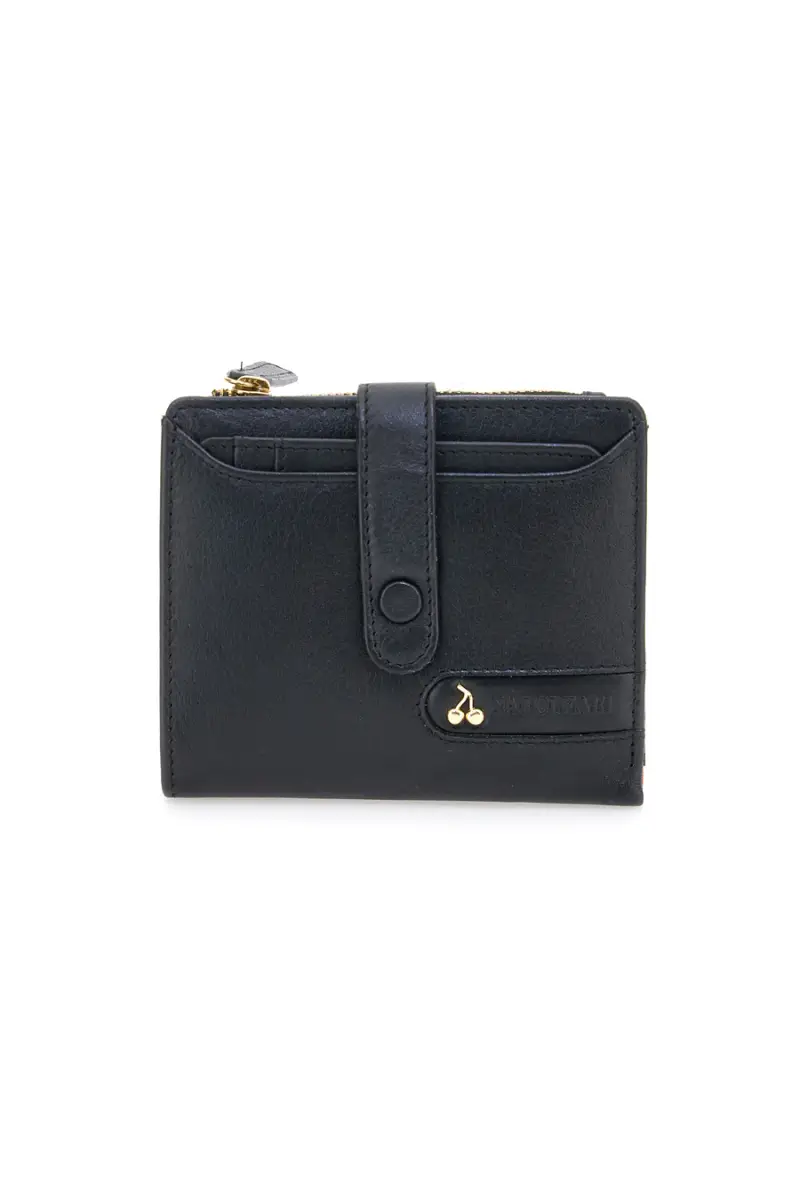 NAJ OLEARI Portafoglio nero con zip e portacarte integrato in vera pelle 2521/RW3 [NERO]