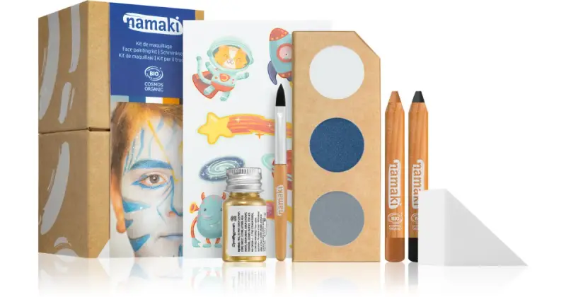 Namaki Intergalactic set per il makeup per bambini colore per viso e corpo 3 pezzi + matita per il trucco 2 pezzi + tatuaggio per bambini +
