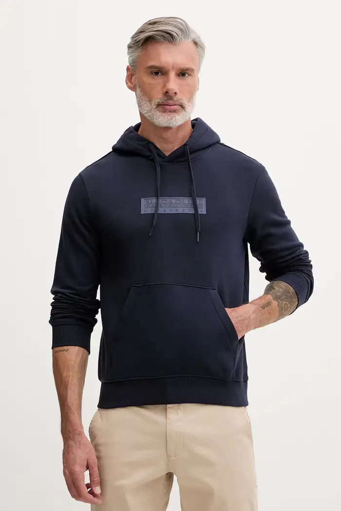 Napapijri felpa con cappuccio da uomo in cotone B-BOX LOGO Blu navy