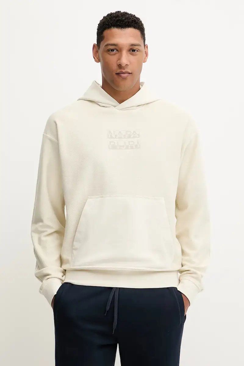 Napapijri felpa in cotone B-Comel uomo colore beige con cappuccio NP0A88Y8N1J1