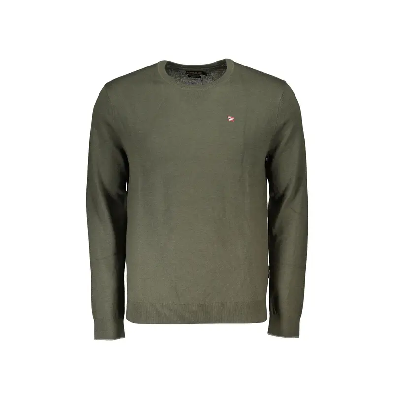 Napapijri Maglione Uomo Verde Girocollo con Ricamo Logo