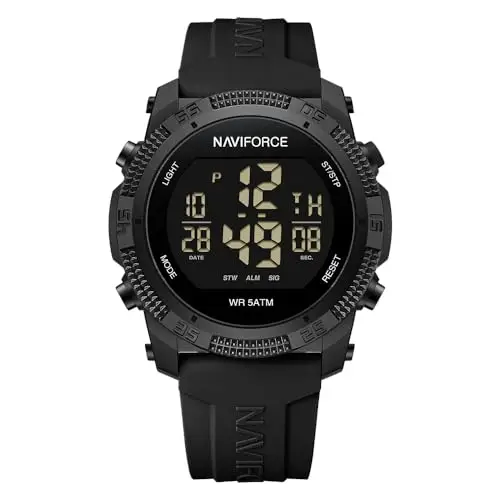 Naviforce Orologio digitale sportivo impermeabile da uomo con cronometro, allarme, cinturino in gomma, orologio da