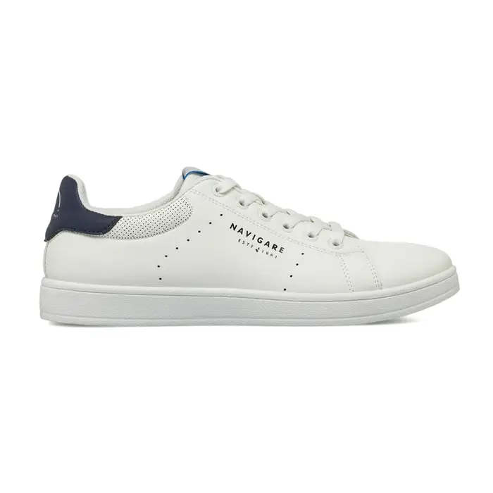 NAVIGARE Sneakers bianche da uomo con inserto blu e traforature laterali
