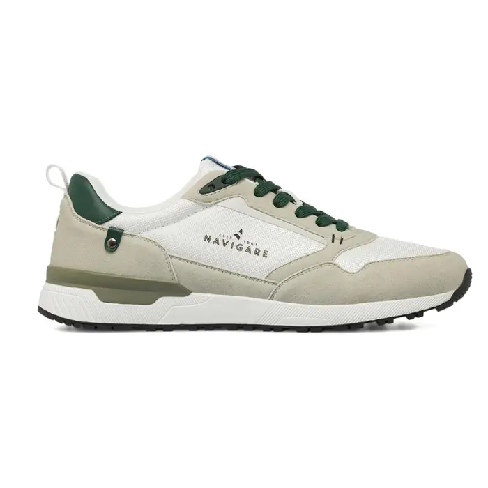 NAVIGARE Sneakers bianche e grigie da uomo con inserti verdi effetto scamosciato
