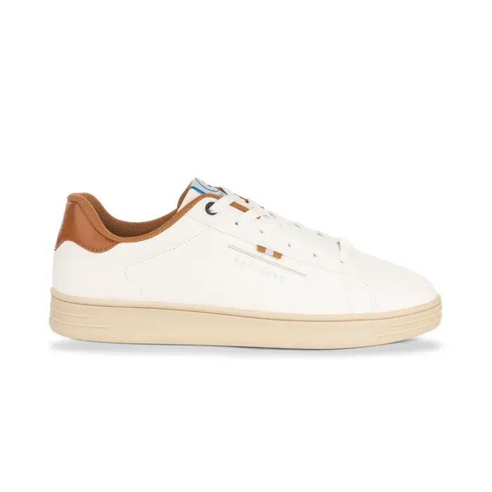 NAVIGARE Sneakers casual bianche da uomo con dettagli marroni e suola beige