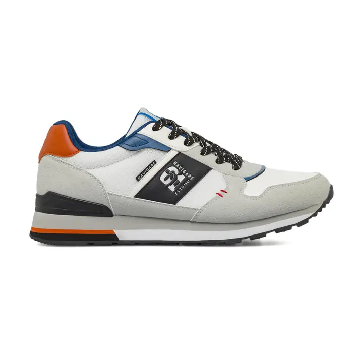 NAVIGARE Sneakers running da uomo bianche e grigie con effetto scamosciato