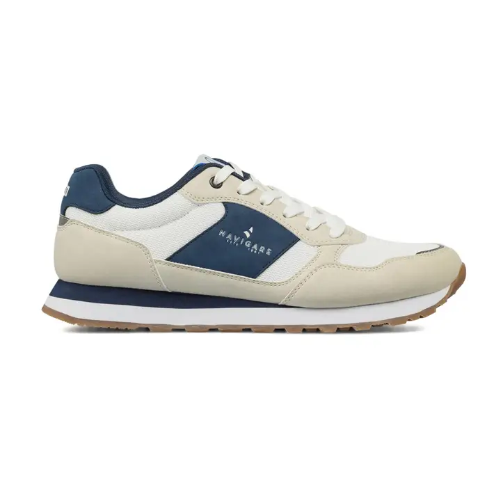 NAVIGARE Sneakers sportive da uomo bianche beige e blu effetto scamosciato