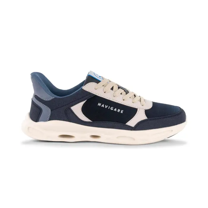 NAVIGARE Sneakers sportive da uomo blu e beige con inserti effetto scamosciato