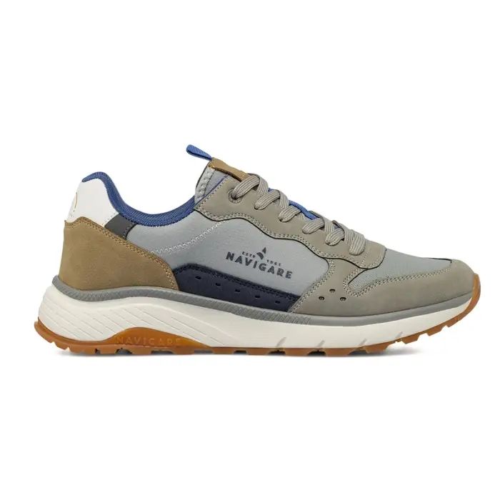 NAVIGARE Sneakers sportive da uomo grigie con inserti beige effetto scamosciato