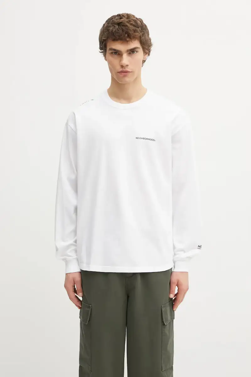 Neighborhood top a maniche lunghe in cotone Nh . Tee Ls-8 colore bianco 242PCNH.LT08