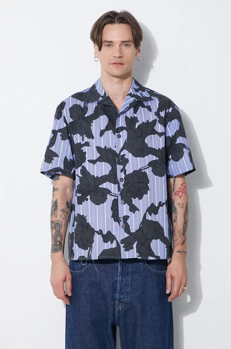 Neil Barrett camicia in cotone Boxy Bold Flowers Print Short Sleeve Shirt uomo colore blu MY60214A-Y059-765N
