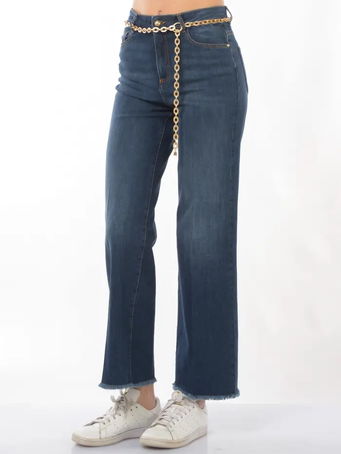 jeans da donna Nenette con cintura catenella e taglio vivo Blu