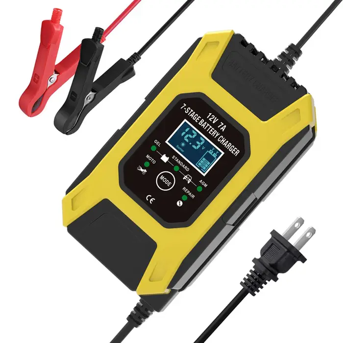 Neoglint Caricabatteria per auto, caricabatterie per batterie al piombo-acido 12V 7A, mantenitore di batteria intelligente con display LCD