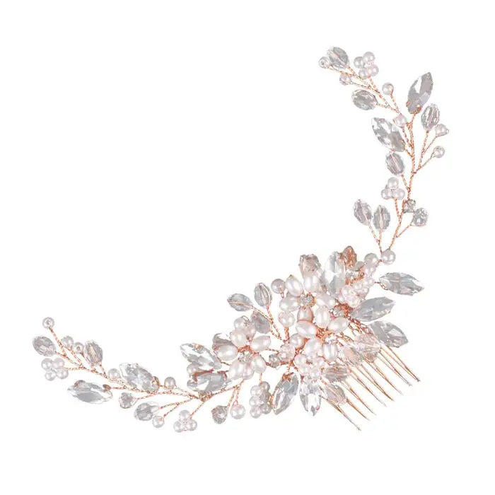 Pettine per capelli da sposa con perle di cristallo Eleganti pezzi per capelli con perle pieghevoli Matrimonio da sposa capelli colore oro rosa