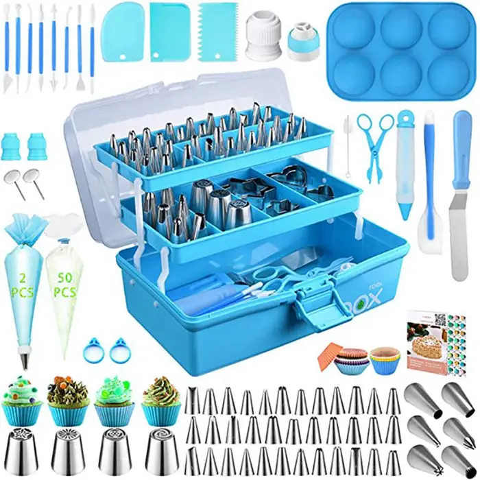 Neoglint Set di 236 bocchette per decorare torte, utensili per decorare torte, kit per decorare cupcake e biscotti blu