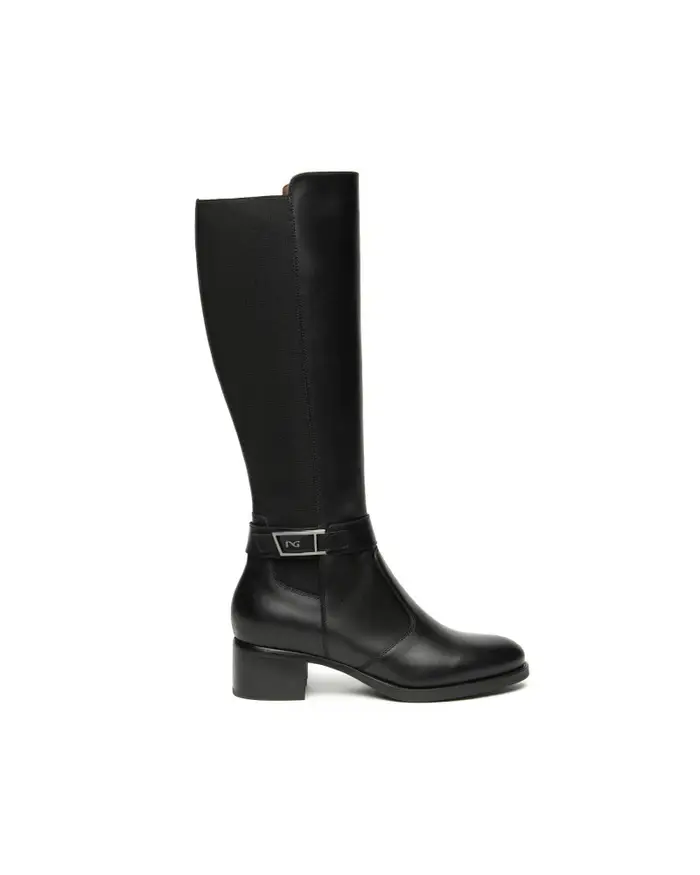 NERO GIARDINI stivali donna in pelle e tessuto nero i514643d100
