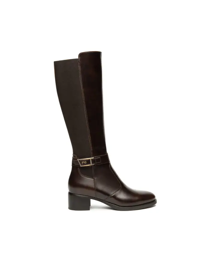NERO GIARDINI stivali donna in pelle e tessuto t.moro i514644d300 MARRONE
