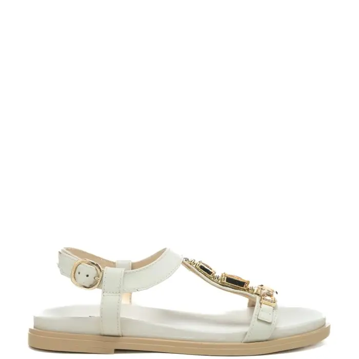Nerogiardini sandali bassi da donna con maxi pietre decorative applicate sul davanti bianco
