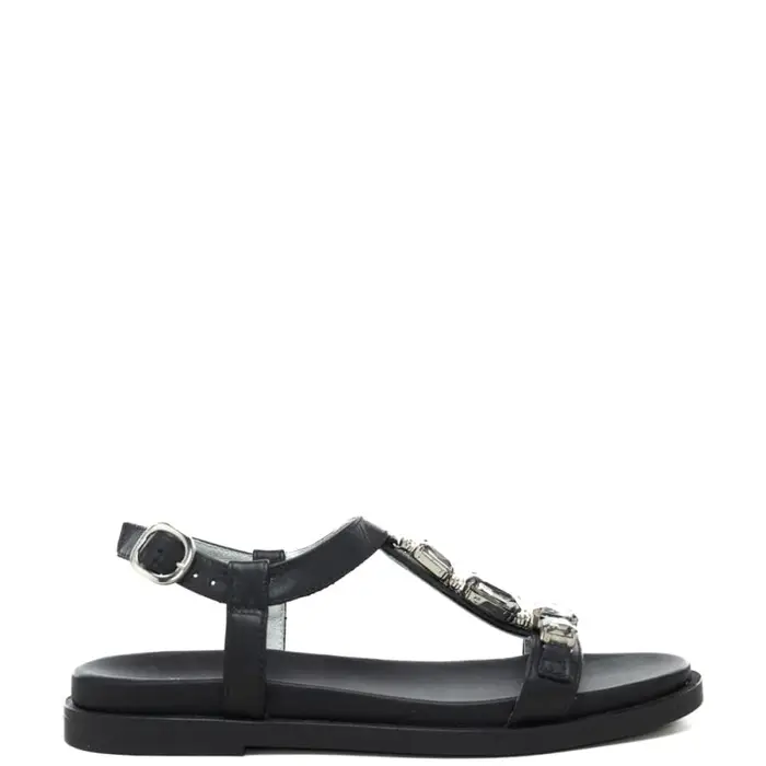 Nerogiardini sandali bassi da donna con maxi pietre decorative applicate sul davanti nero