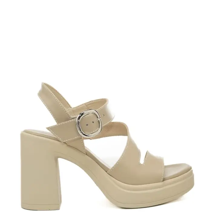 Nerogiardini sandali da donna con maxi fibbia e tacco a blocco beige