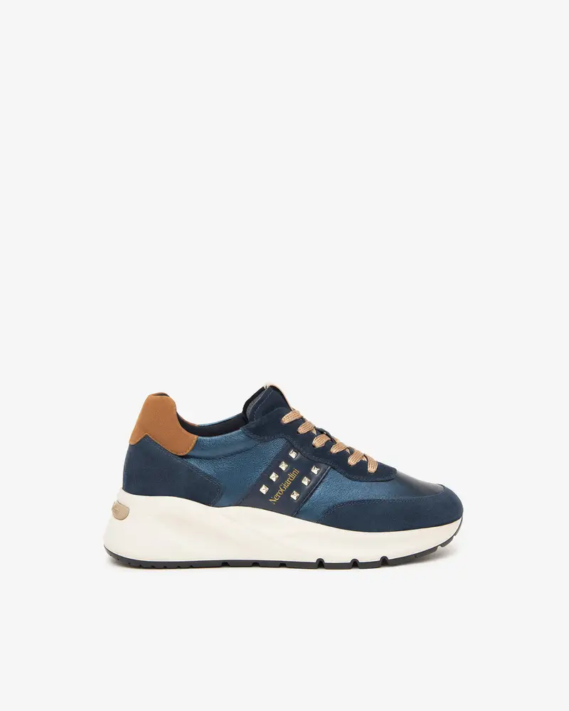 NeroGiardini Sneakers Donna in Camoscio, Pelle e Materiale Tecnico - Blu