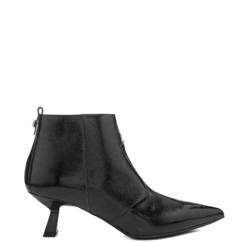 Nerogiardini tronchetti bassi da donna in pelle lucida con tacco a rocchetto neri