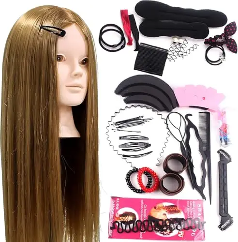 Neverland Beauty & Health Neverland 24" Testa per Parrucchieri 50% Capelli Veri Testa Manichino Testa per Parrucca Testina Parrucchiere