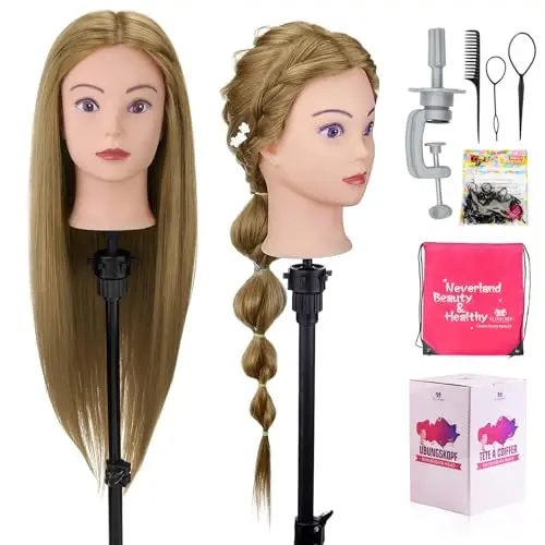 Neverland Beauty & Health Neverland Testa per Parrucchieri, 28 Pollici Testina Parrucchiere Capelli veri 60%, Testa di Manichino con